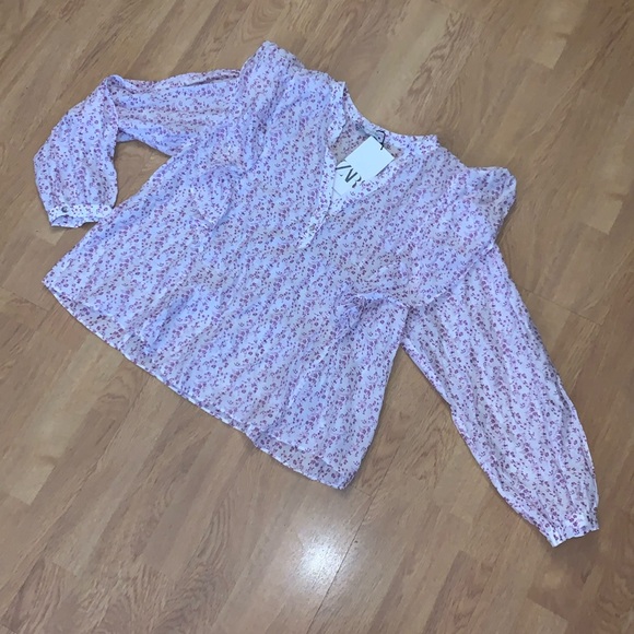 NWT Zara Ruffled Long Sleeve Blouse, Medium - Picture 1 of 11